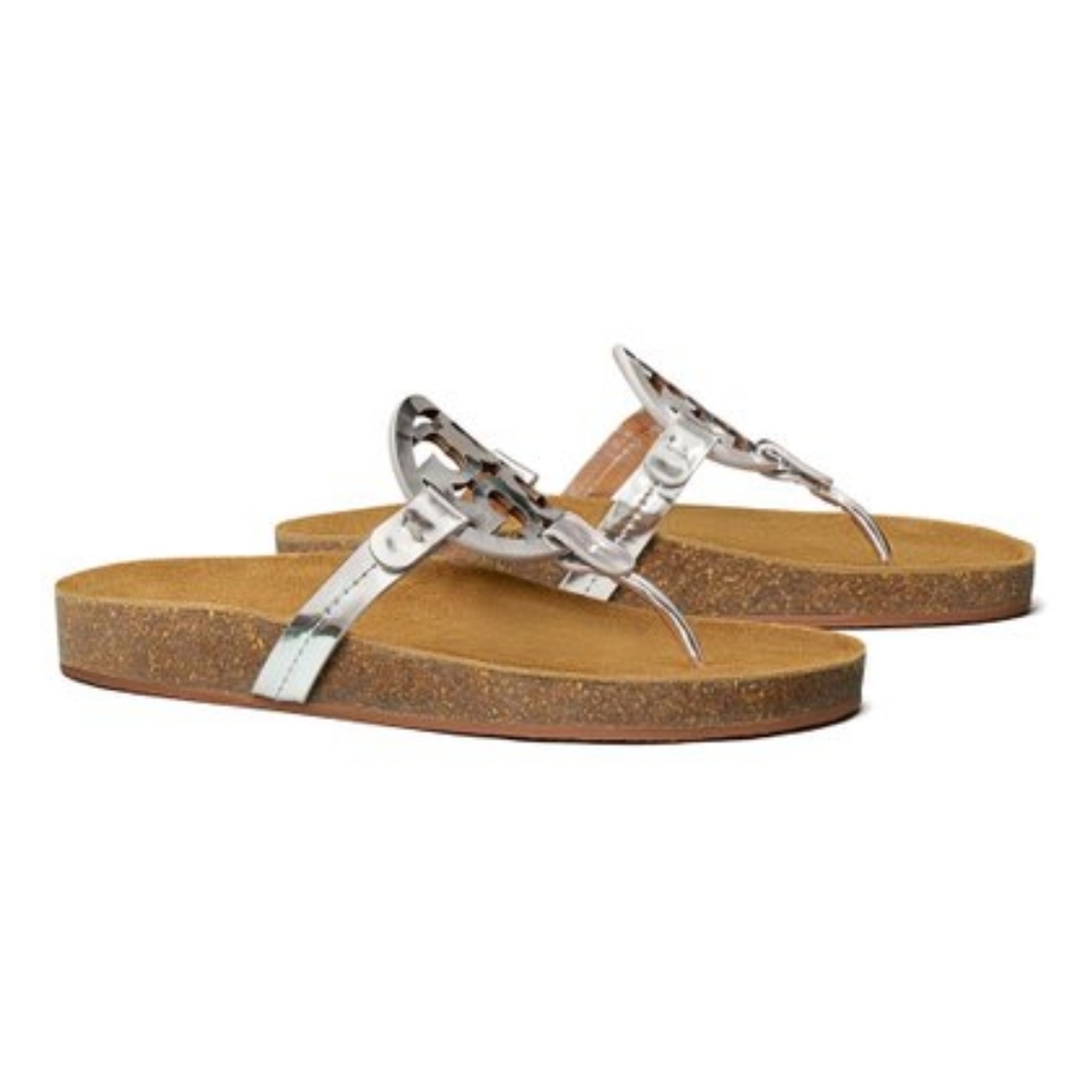 Tory Burch Miller Cloud Metallic Medallion Leather Thong Sandals size 6.5